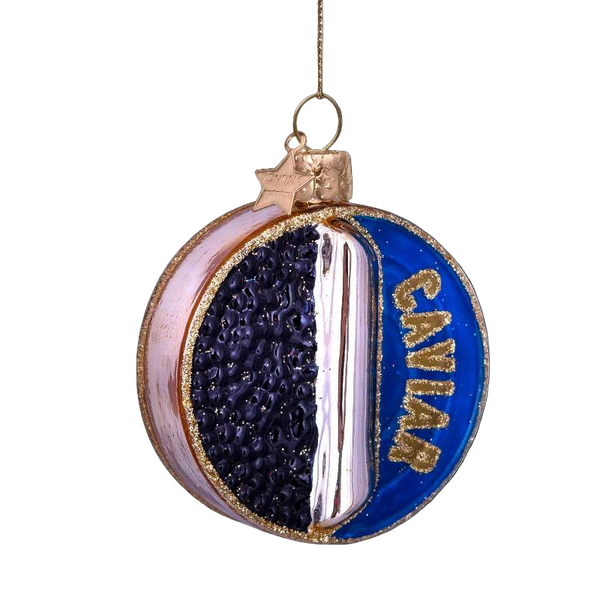 Vondels Caviar Tin Glass Ornament – Rose, Black & Blue – 7.5 cm