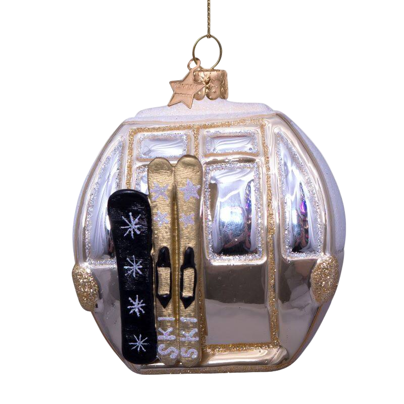 Vondels Hanging Glass Ski Gondola Ornament – Beige (8 cm)