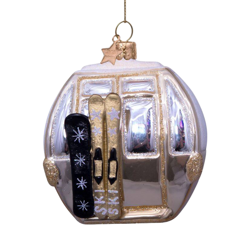Vondels Hanging Glass Ski Gondola Ornament – Beige (8 cm)