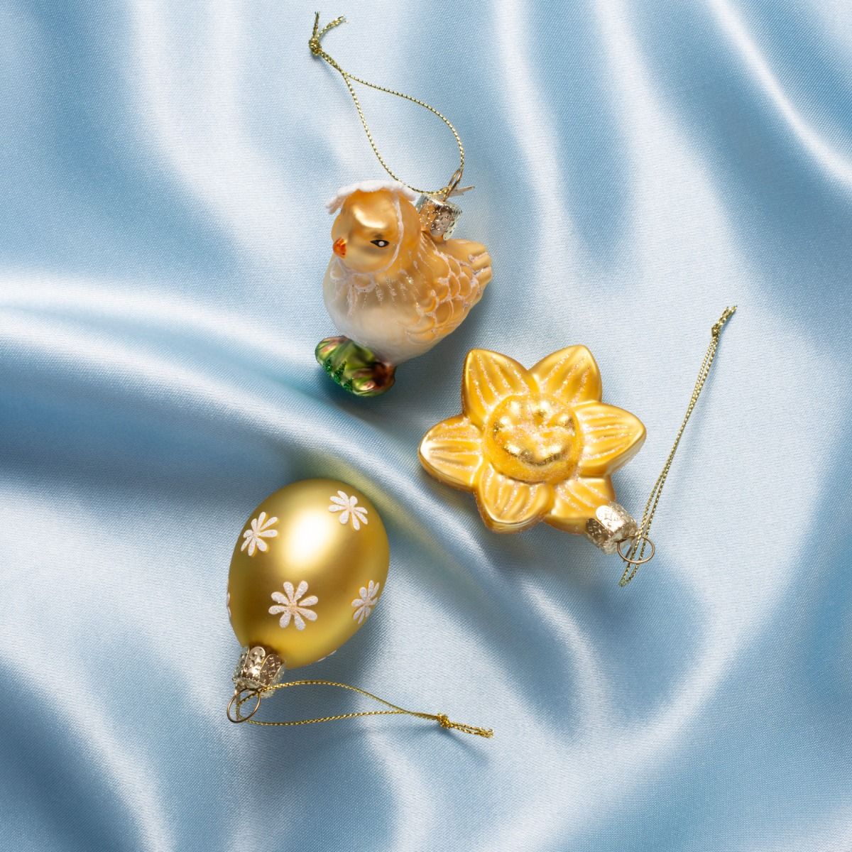 Easter Tree Hanging Ornament Chick Egg & Flower Glass (Set of 3)
