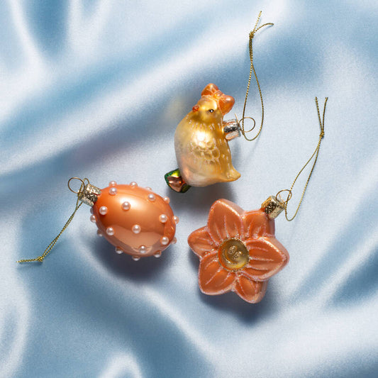 Easter Tree Hanging Ornament Flower Egg & Chick Glass (Set of 3)