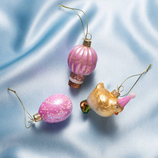 Easter Tree Hanging Ornament Balloon Egg & Chick Glass (Set of 3)
