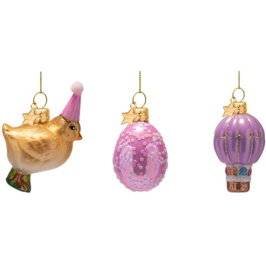 Easter Tree Hanging Ornament Balloon Egg & Chick Glass (Set of 3)