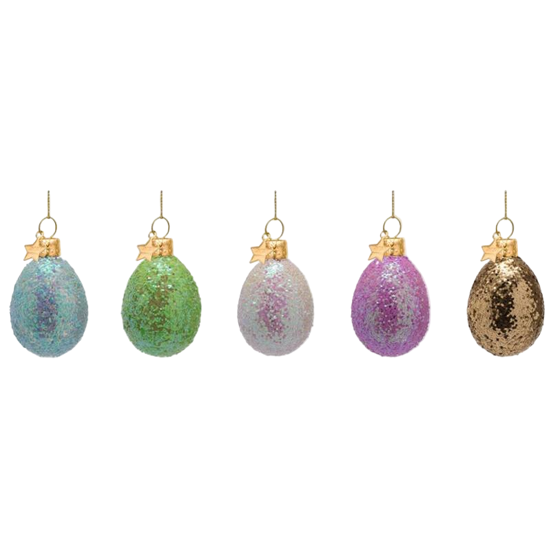 Easter Tree Hanging Ornament Multi-Coloured Glass Egg (Set of 5)