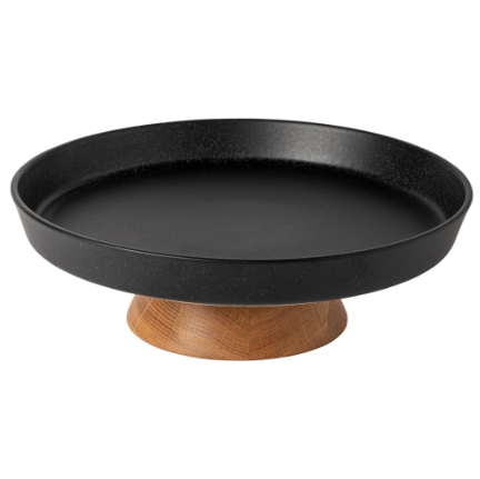 Footed Centerpiece/ Plate with Wood Stand in Constellation Black - 33 cm