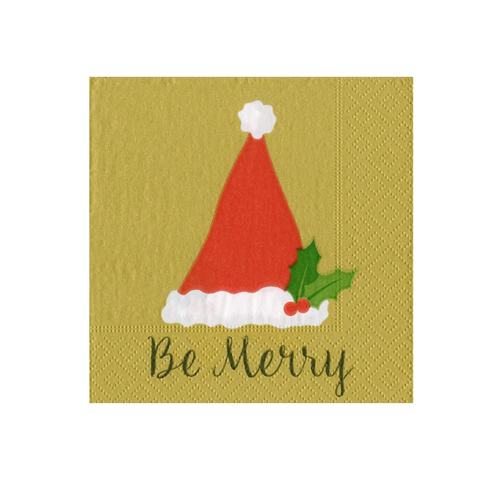 Caspari Be Merry Gold Cocktail Napkin