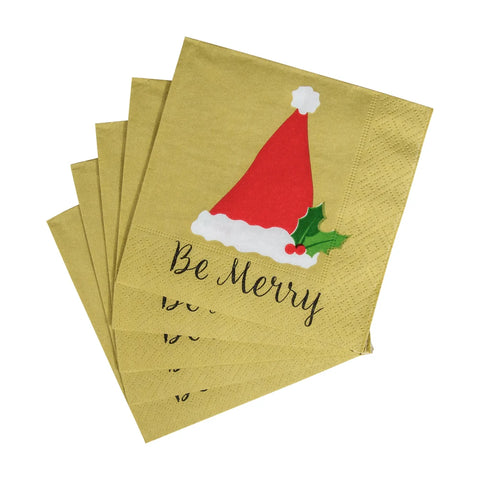 Caspari Be Merry Gold Cocktail Napkin