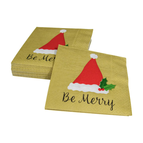 Caspari Be Merry Gold Cocktail Napkin