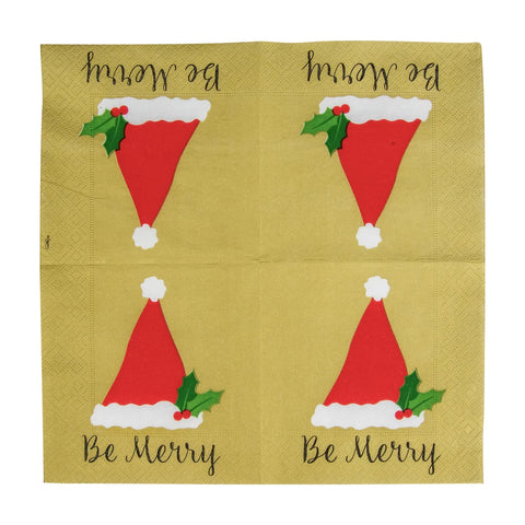 Caspari Be Merry Gold Cocktail Napkin