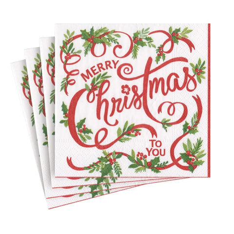 Caspari Merry Christmas To You Cocktail Napkin
