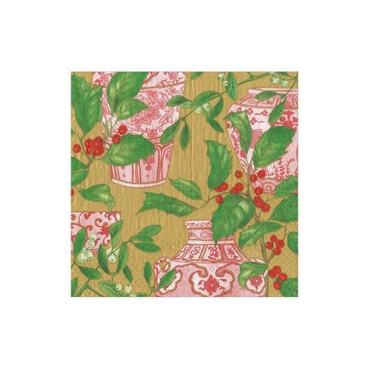 Caspari Lunch Napkin Holly and Porcelain
