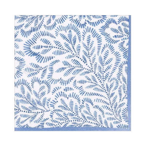 Cocktail Napkin Blue Block Print Leaves