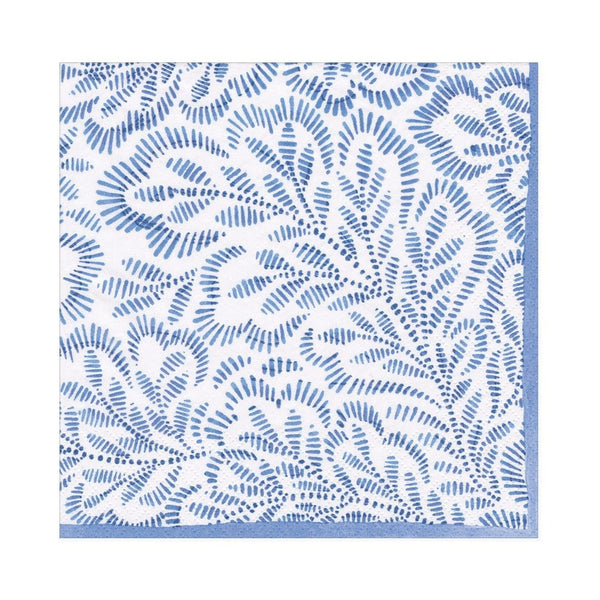 Cocktail Napkin Blue Block Print Leaves