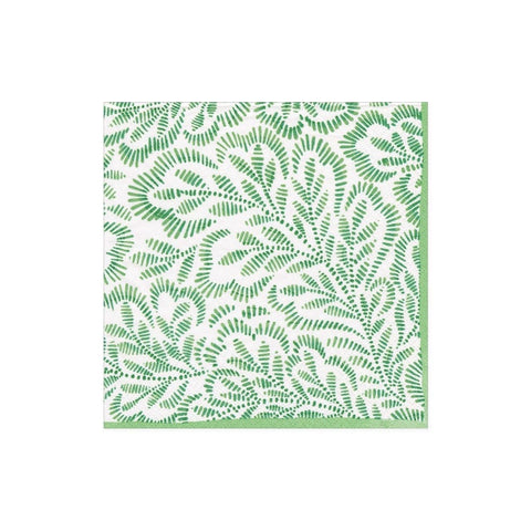 Cocktail Napkin Green Blockprint Leaves