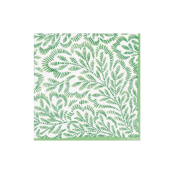 Cocktail Napkin Green Blockprint Leaves