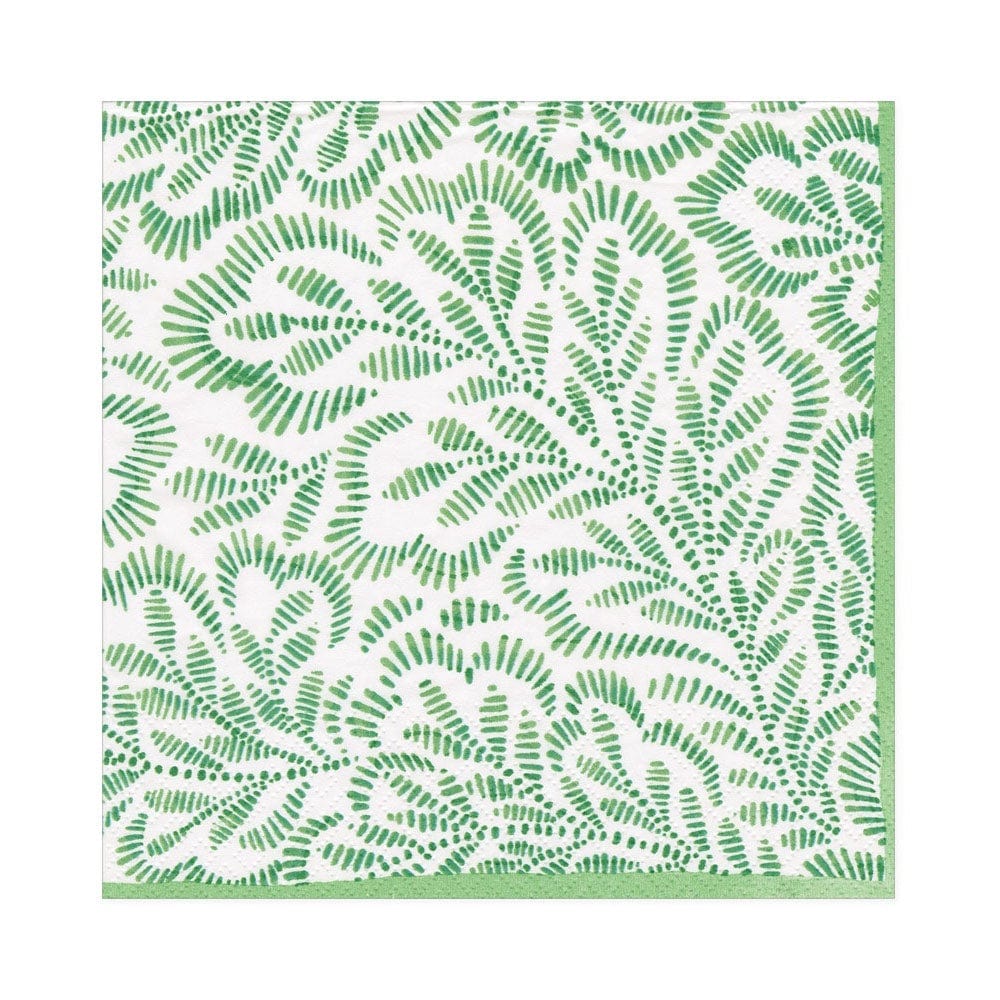 Caspari Lunch Napkin Green Block Print Leaves