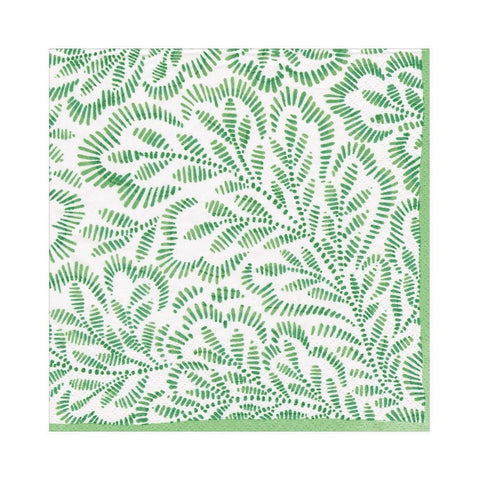 Caspari Lunch Napkin Green Block Print Leaves