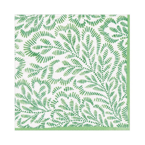 Caspari Lunch Napkin Green Block Print Leaves