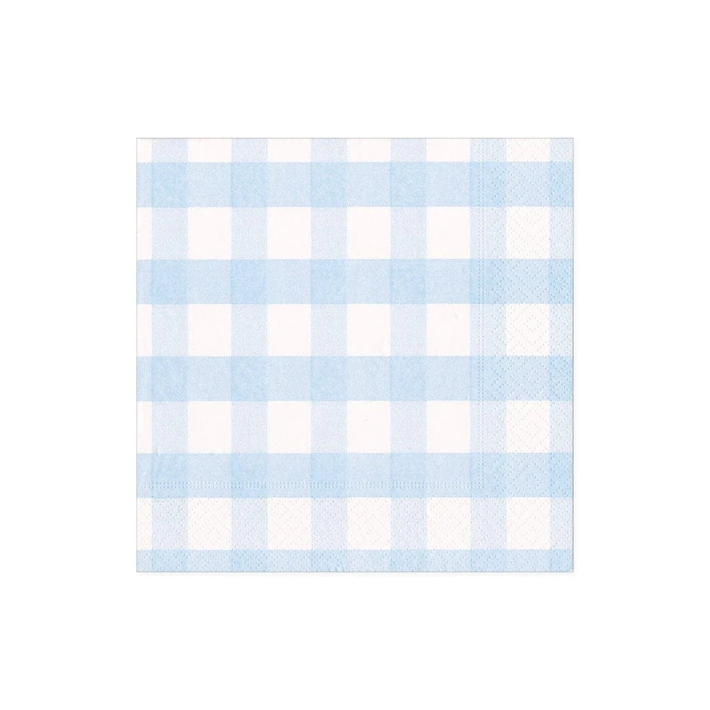 Caspari Cocktail Napkin Lightblue Gingham, triple-ply paper napkins