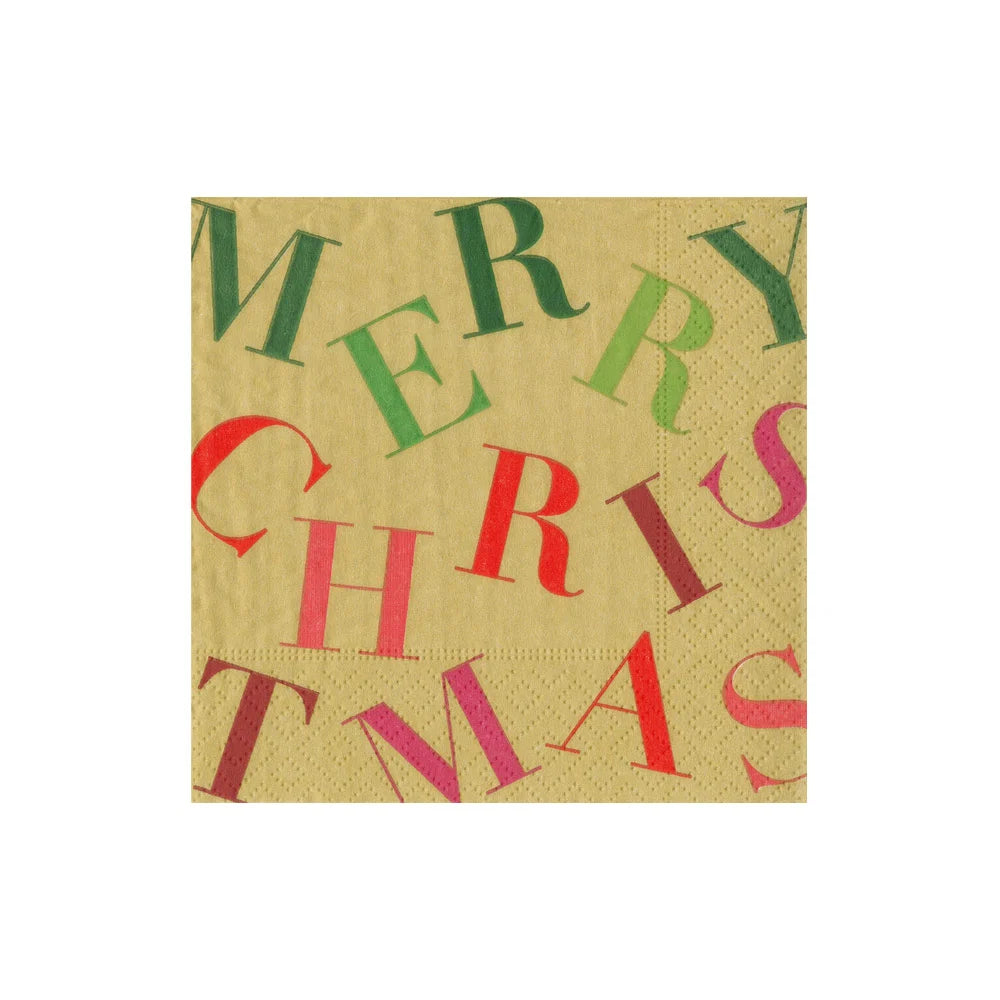 Caspari Merry Christmas Toss Gold Cocktail Napkin