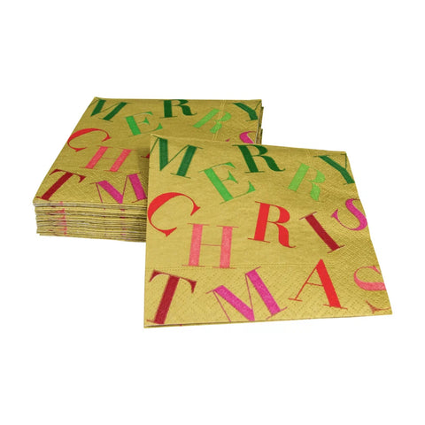 Caspari Merry Christmas Toss Gold Cocktail Napkin