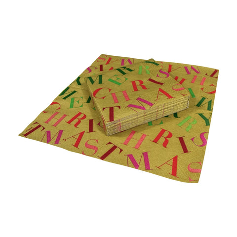 Caspari Merry Christmas Toss Gold Cocktail Napkin