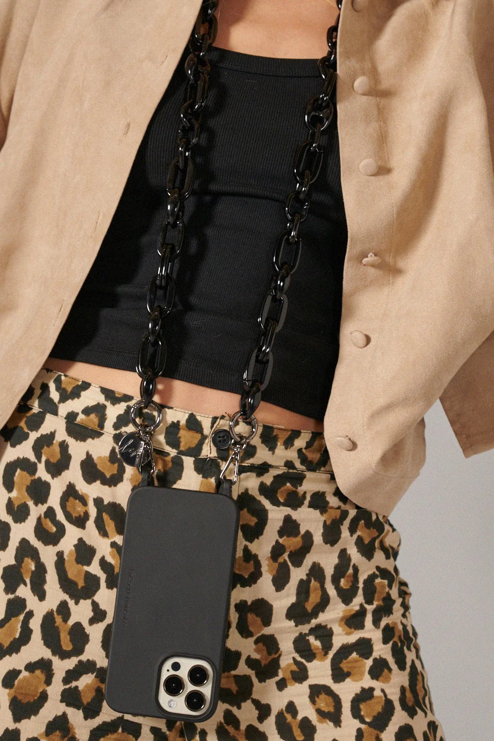 Black Amber Long Phone Chain 120cm, view 4