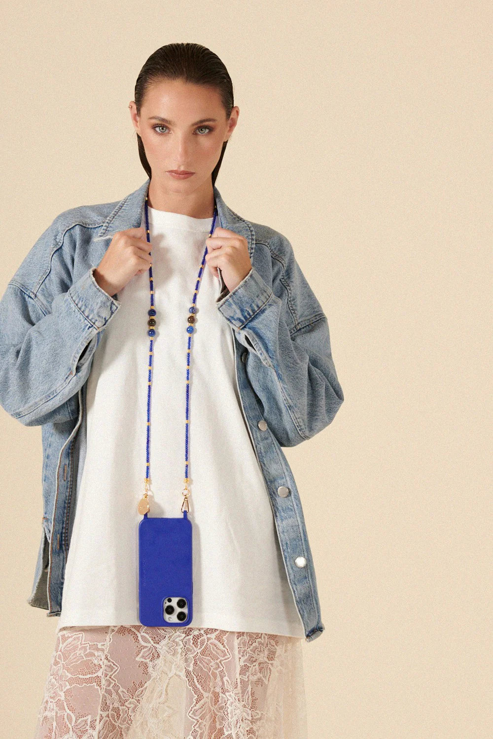 Iris Blue Pearls Long Phone Chain 120cm, view 3