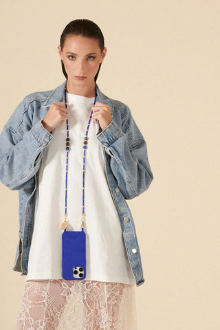 Iris Blue Pearls Long Phone Chain 120cm