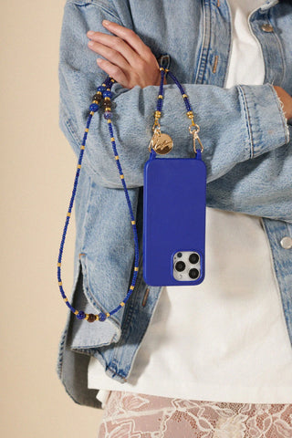 Iris Blue Pearls Long Phone Chain 120cm