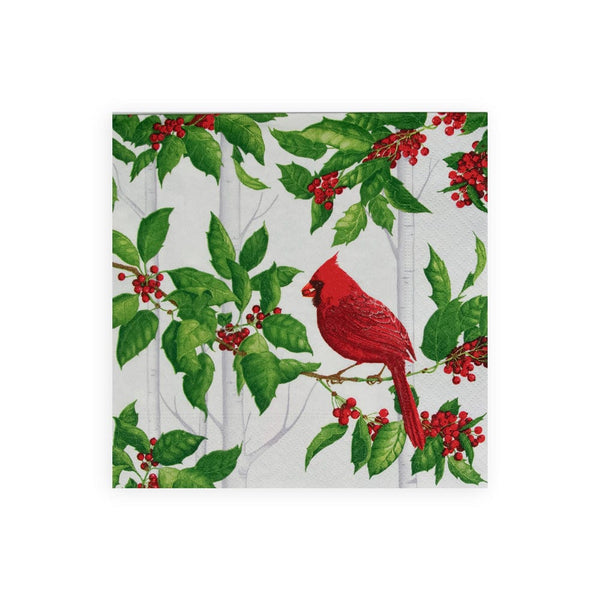 Cocktail Napkin Holly And Songbirds White & Silver