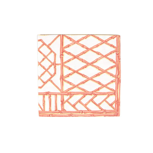 Caspari Cocktail Napkin Bamboo Screen Coral