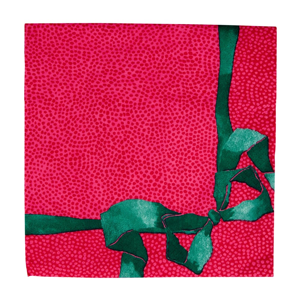 Caspari Lunch Napkin Tied With A Bow Red & Spruce