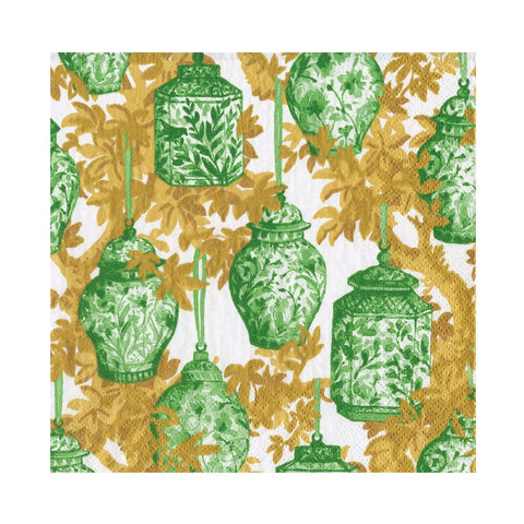 Caspari Ginger Jars Green/White Napkin