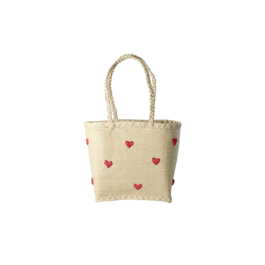 Rice Raffia Bag with Darling Hearts