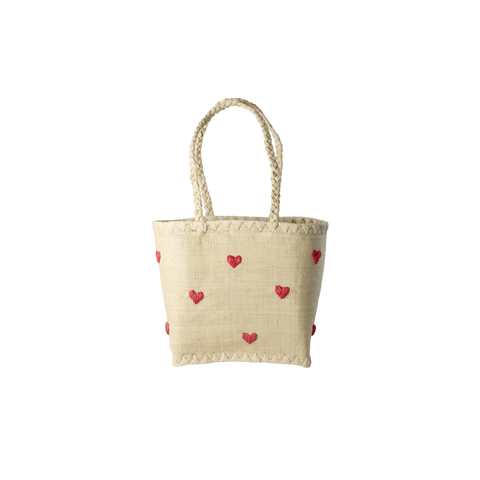 Rice Raffia Bag with Darling Hearts