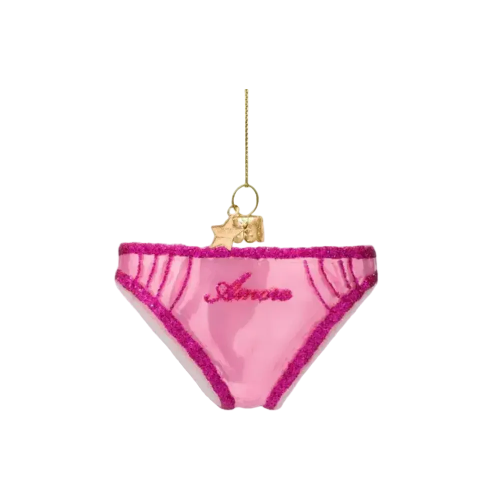 Vondels glass Christmas tree hanging ornament, Bubblegum Pink Panties, 5.5cm