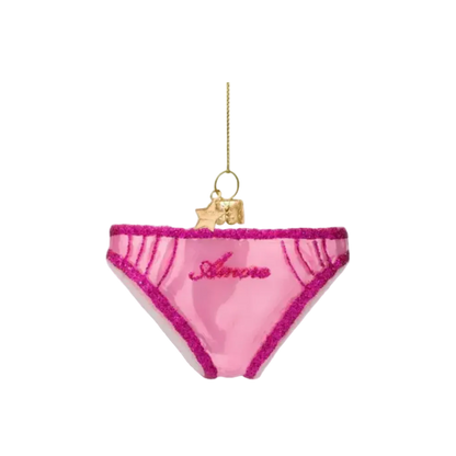 Vondels glass Christmas tree hanging ornament, Bubblegum Pink Panties, 5.5cm