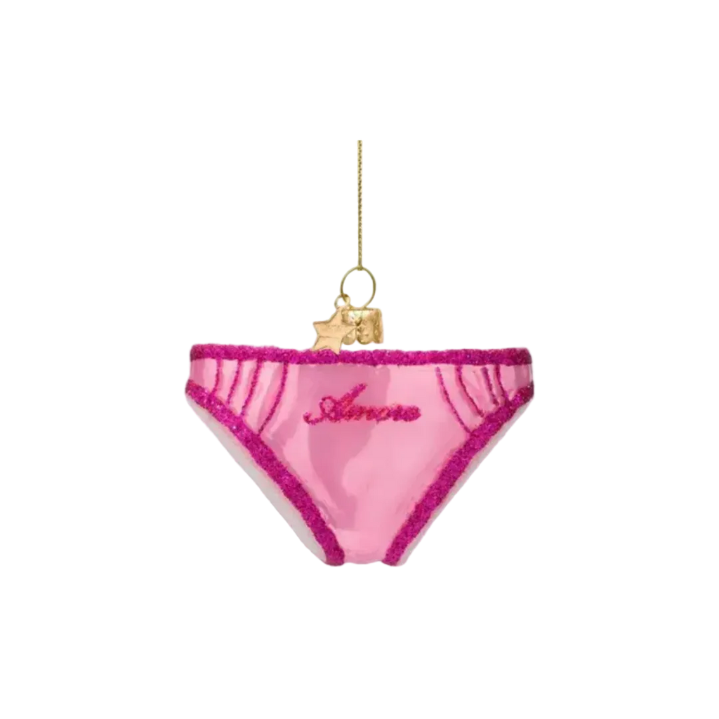 Christmas Tre Hanging Ornament Glass Shiny Bubblegum Pink Panties - 5.5cm