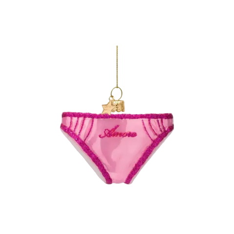 Christmas Tre Hanging Ornament Glass Shiny Bubblegum Pink Panties - 5.5cm