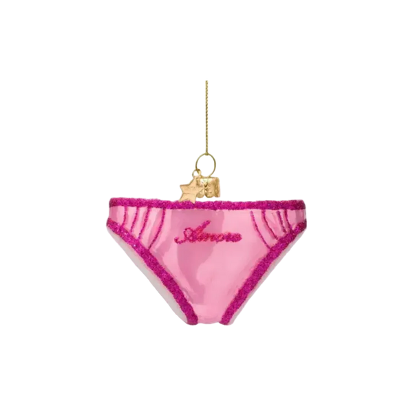 Christmas Tre Hanging Ornament Glass Shiny Bubblegum Pink Panties - 5.5cm