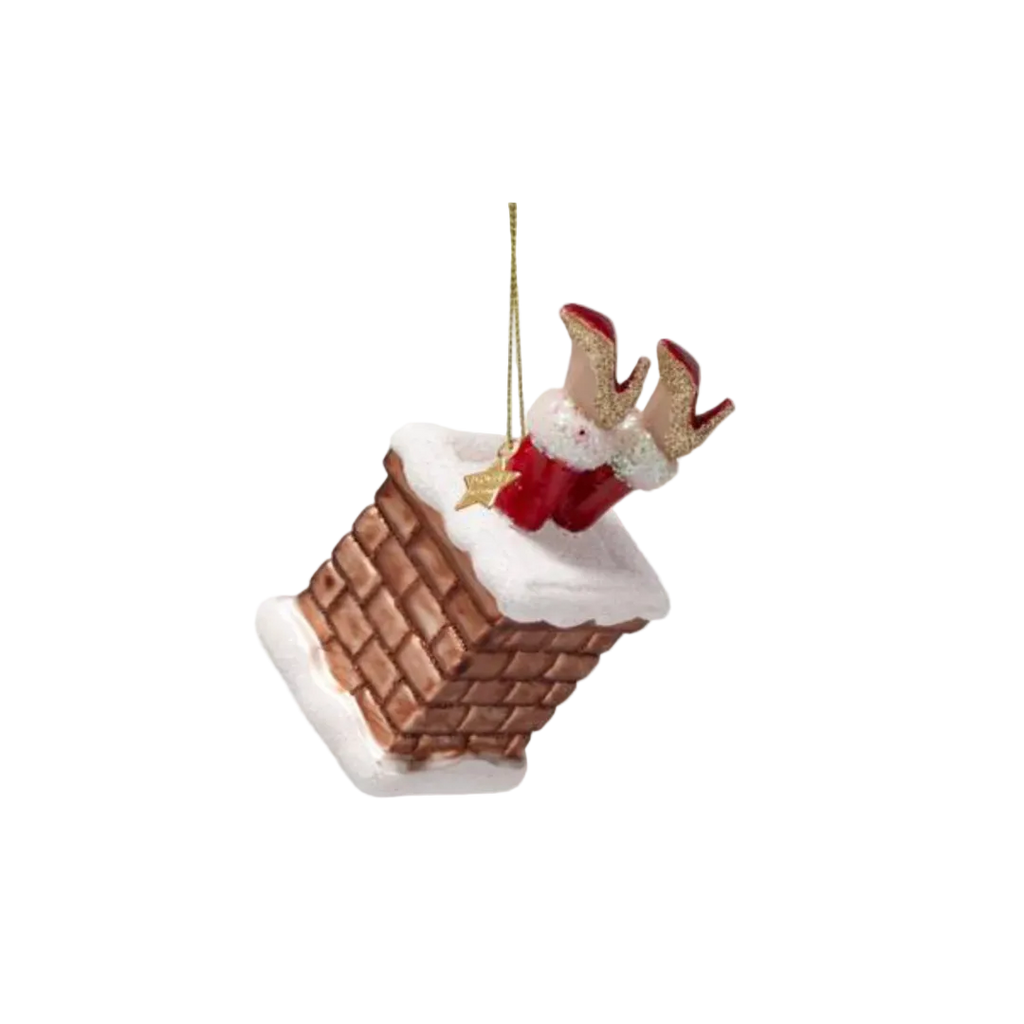 Christmas Tree Hanging Ornament Glass Chimney Mrs Santa Claus - 10cm