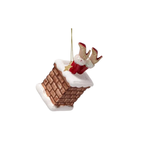 Christmas Tree Hanging Ornament Glass Chimney Mrs Santa Claus - 10cm