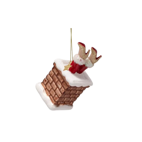 Christmas Tree Hanging Ornament Glass Chimney Mrs Santa Claus - 10cm