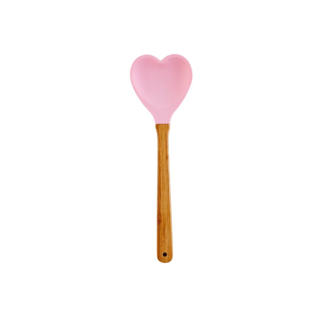 Rice heart-shaped silicone spoon with bamboo