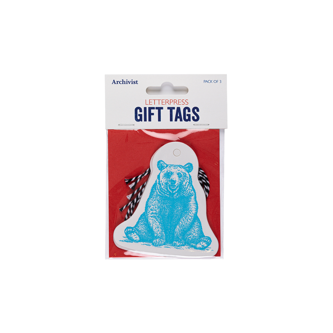 Archivist Bear gift tags, pack of 3
