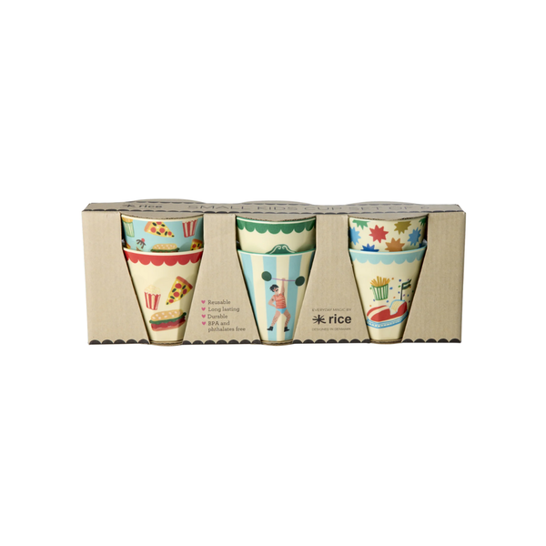 Rice Melamine Cups With Fun Fair Prints in Set of 6 - 160ml