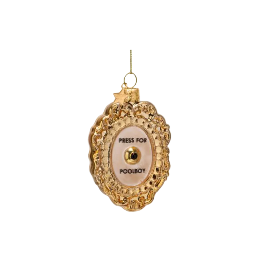 Christmas Tree Hanging Ornament Glass Shiny Gold Press For Poolboy Button - 9cm