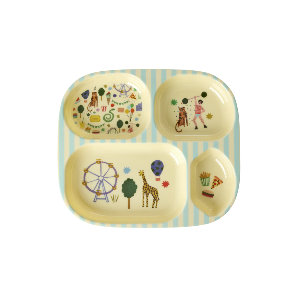 Rice Melamine Kids 4 Room Plate Fun Fair Print
