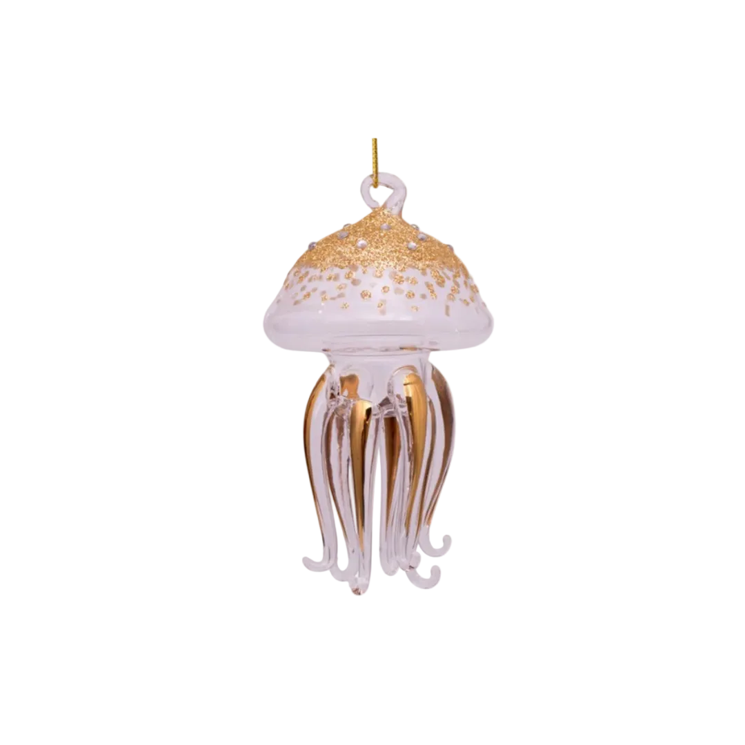 Christmas Tree Hanging Ornament Glass Gold/Diamonds Sea Creature - 11cm